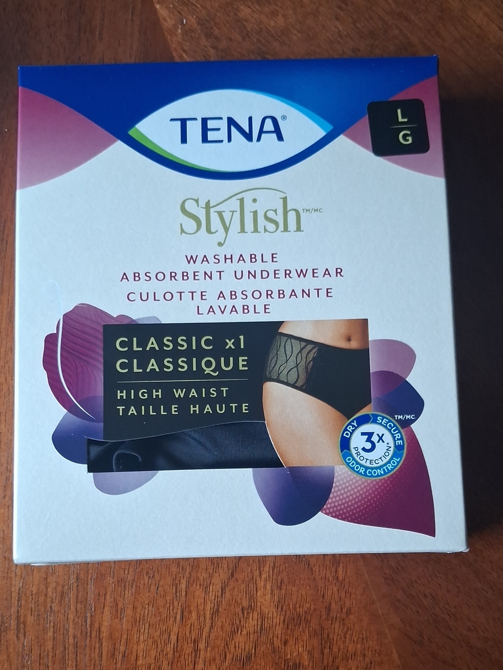 Tena Stylish Washable Absorbent Underwear - Black, Large